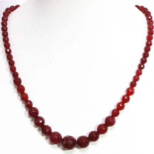 Women red jades stone beads chalcedony faceted round 6-14mm tower chain necklace beauty gift weddings party jewelry 18inch B1493