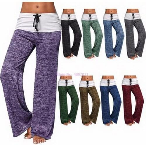 By dhl 100pcs new Women Yoga Pants Sports Fitness Running Jogging Trousers Foldover Heather Wide Leg Plus Size Workout Sport