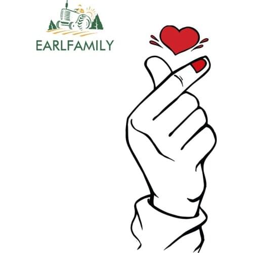 EARLFAMILY 13cm x 5.8cm Cartoon Car Stickers for Cute Korean Finger Heart Graphics Decals Laptop Motorcycle DIY Car Assessoires
