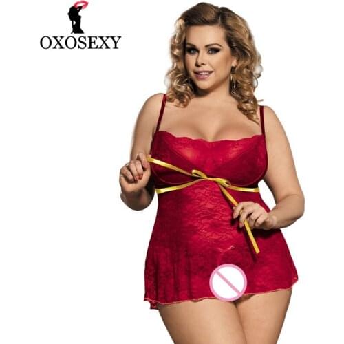 M xxxl 5xl Belt Red Lace Sexy Babydoll Lingerie Erotic Women Plus Size Costume Dress Transparent Hollow Chemise Underwear 191