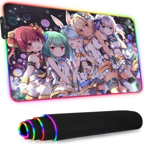 Hololive Led Mousepad Rgb Anime Genshin Impact Pc Gamer Girl Kawaii Gaming Accessories Santoro Gorjuss Rubber Base Mat While