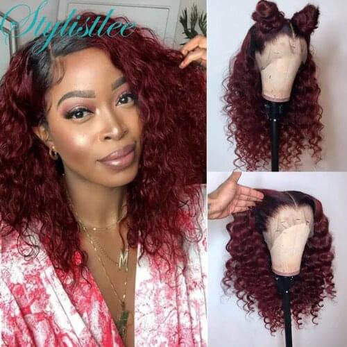 Curly Wig Burgundy Lace Front Wigs 1b/99J Bob Frontal Wig Human Hair Wig For Women Human Curly Hair Color Ombre Lace Front Wig