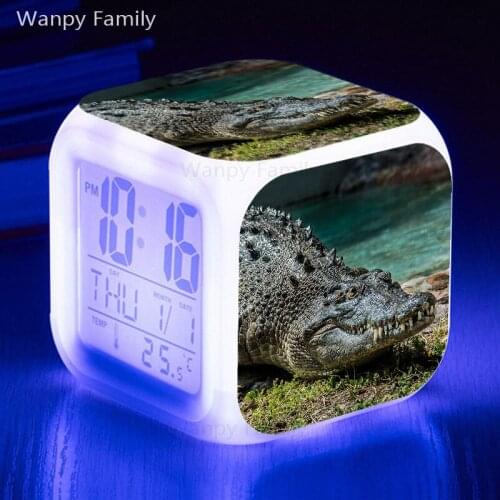 Hot Sales Crocodile shark dolphin Digital Alarm Clock 7 Color Glowing LED reloj despertado Clock Kids Toys electronic watch
