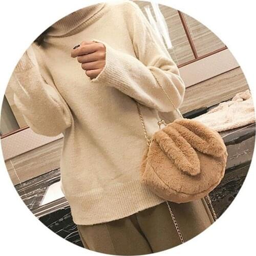 Cute Hairy Women Shoulder Bag Rabbit Ears Crossbody Mouth Chain Fur Plush Women Messenger Ladies Bucket Single Chain Bag