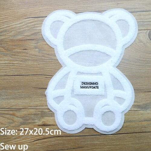 Cute Bear Snow White Chenille Icon Towel Embroidery Applique Patches for Clothing DIY Sew up Badge on the Backpack