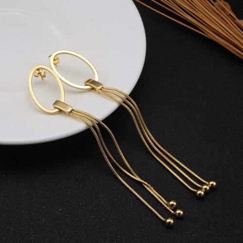 Trendy Gold Plating Long Tassel Dangle Earring Woman Stainless Steel Silver Color Female Earring Simple Wedding Eardrop Jewelry