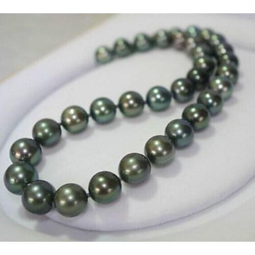 Fashion jewelry Free Shipping stunning11- 12 mm natural tahitian peacock green round pearl necklace 18 inch