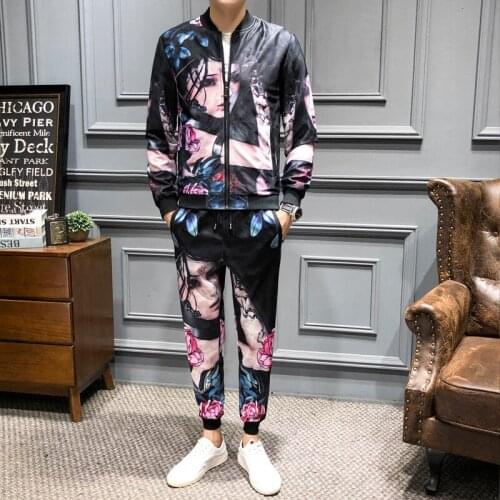 Men Clothing (Jacket+sweatpant) 2020 Autumn Print Tracksuit Men Girl Face Print Jogginganzug Herren Ropa Hombre De Marca