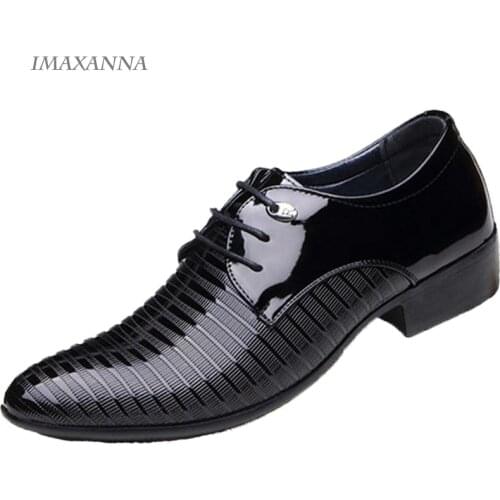 IMAXANNA Men Leather Oxford Shoes For Men Dress Shoes Men Formal Shoes Pointed Toe Business Wedding Plus Size 38-48