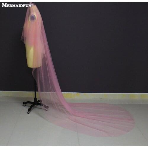 MERMAIDFUN One Layer Cut Edge Pink Tulle Cover Face Long Wedding Veil WITHOUT comb Beautiful Bridal Veil Veu De Noiva Longo
