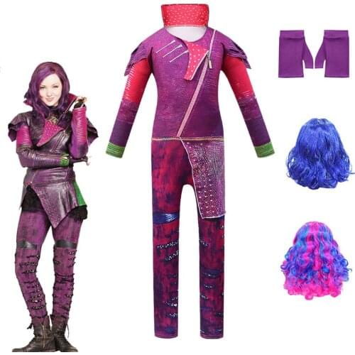 2020 New Anilnc Descendants 3 Leotard Evie Mal Deep Purple Wig Gloves Child Cosplay Costume Birthday Gift Halloween Anime Set