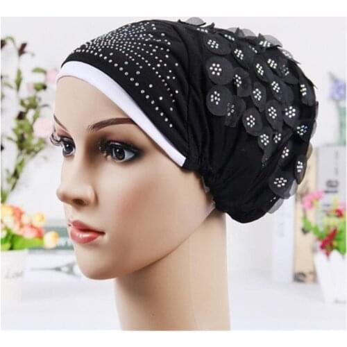 New Diamonds Turban Bonnet for Women Flowers Muslim Headscarf Cap Ready to Wear Hijab Cap Turbante Mujer Chemo Headwear
