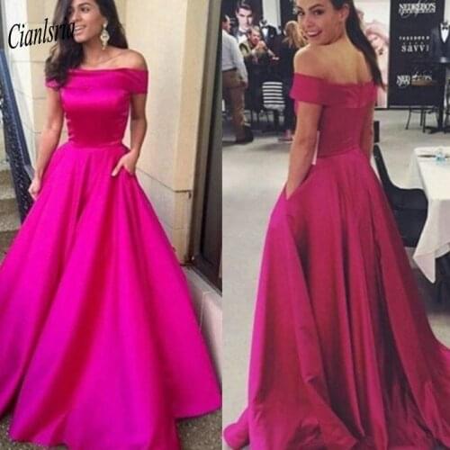 Fuchisa Boat Neck Off The Shoulder Long Evening Dresses 2020 Simple Sleeveless Formal Evening Party Dress