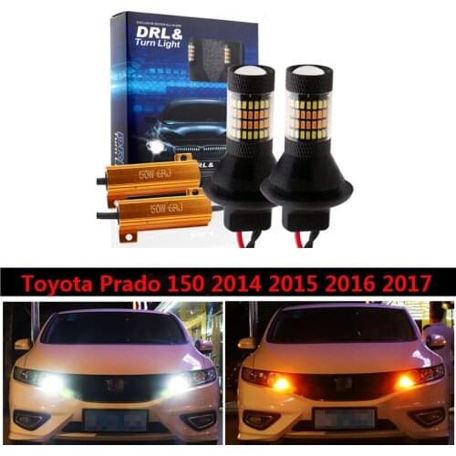 Portable Car LED Canbus DRL Turn Signal Dual Light Mode External Lights T20 7440 WY21W For Toyota Prado 150 2014 2015 2016 2017