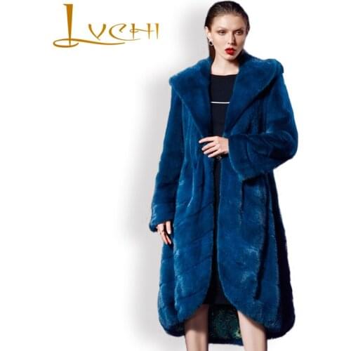LVCHI Real Mink fur Winter down jacket for women Noble Coats Nordic Snow Mountain season fur mink fur Pleated women long coat