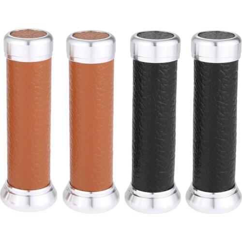 2Pcs 7/8"22mm Vintage Motorcycle Handle Grips Aluminum Leather 22MM Scooter Handlebar For Off-Road Vehicles Street Motorbike