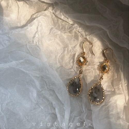 Gray Exquisite Zircon Retro Vintage Elegant Wedding Matte Mica Gemstone Earrings Ear Pendant Jewelry for Women Gift 2021 New