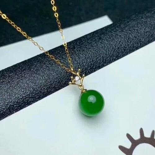 SHILOVEM 18k YELLOW gold real Natural green Jasper pendants classic fine Jewelry women wedding new plant myme101088by
