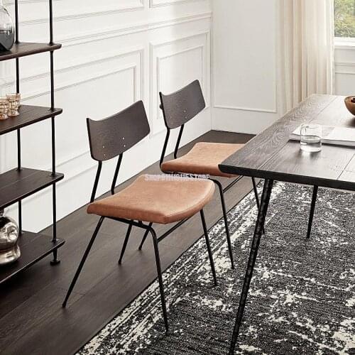 Nordic Retro Dining Chair Imported From Uk Expression Solid Wood Industrial Style Brass Tenon Iron Cloth Leather Designer Chair