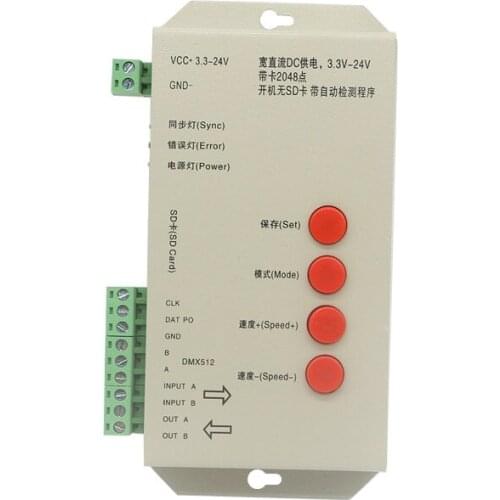 T1000S 128G 256G SD Card APA102 WS2811 WS2812B LPD6803 DMX512 LPD8806 LED 2048 Pixels Controller DC5~24V T-1000S RGB Controller