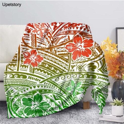 Upetstory Hawaiian Polynesian Tribal Plumeria Hibiscus Flower Design Soft Warm Fleece Blanket Premium Bedroom Throw Blanket