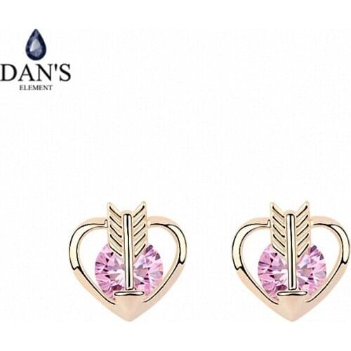 DANS ELEMENT New Sales AAA Zirconia Micro Inlays champagne Gold Color Heart Earrings For Women Valentines Gift 96427pink