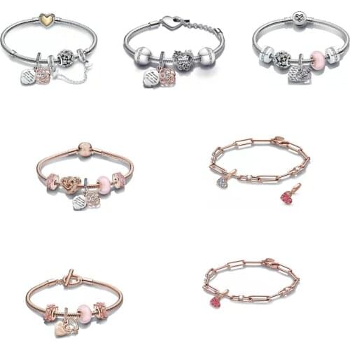 Original 925 Sterling Silver Pan Bracelet Mothers Day Love Bracelet Set Suitable for Women Beaded Diy Fashion Jewelry