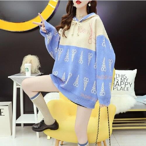 Women Pullover Sweater Winter Coat New Fashion Loose Thickened Warm Office Casual Splicing Versatile Mori Series