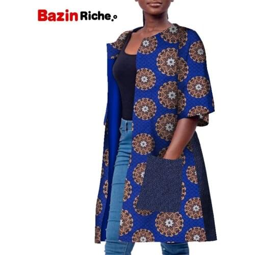 African Women Coat One Pcs African Wax Print Cotton Fashion Patchwork O-necklace Loose Long Type Coat WY7237