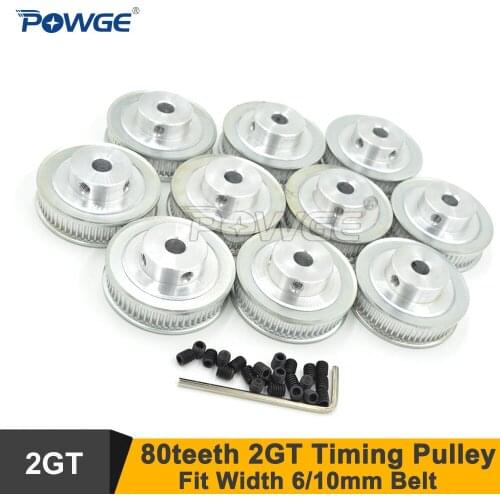 POWGE 80 Teeth 2GT Timing Pulley Bore 5/6/6.35/8/10mm Fit W=6/10mm GT2 Synchronous Belt 80Teeth 80T GT2 Timing Belt Pulley