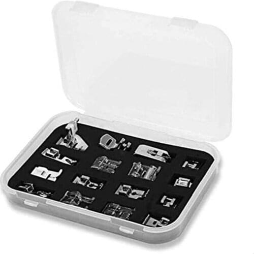 16PCS Presser Foot Set Attachment Low Shank for Sewing Machine with Storage Case and Presser Feet List