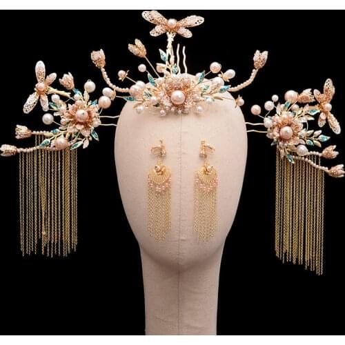 2020 New Bride Head Style Golden Chinese Tassel Hairpin Phoenix Crown Costume Wedding bride Hair accessories