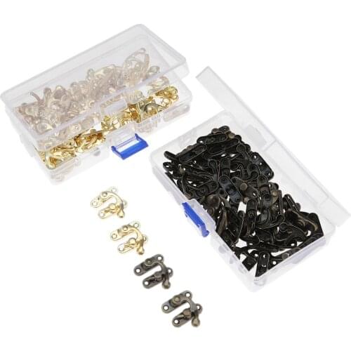 48Pcs 29*33mm Antique Bronze/Gold Horn Lock Decorative Latch Hasps Hook Gift Wooden Jewelry Box Padlock