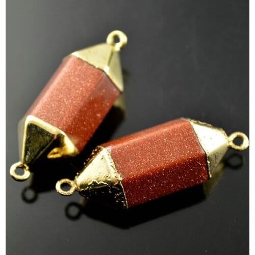Orange Color Natural Gold Sand Stone Double Side Connectors Gold Color Stone Pendant For Necklace and Earring Making 5pc/lot