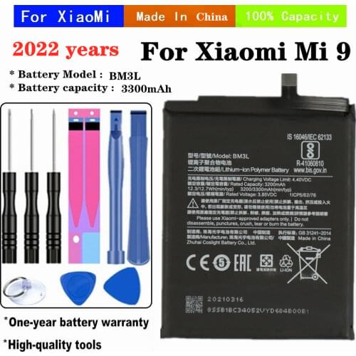2021 Years For Xiaomi 9 Mi9 M9 Mi 9 Battery 3300mAh BM3L Phone Battery High Quality Replacement Batteries + Tools