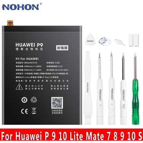 NOHON HB366481ECW Battery For Huawei P9 Honor 8 5C G9 Lite EVA-L19 Mate 7 8 9 9Pro S Replacement Li-Polymer Bateria Free Tools