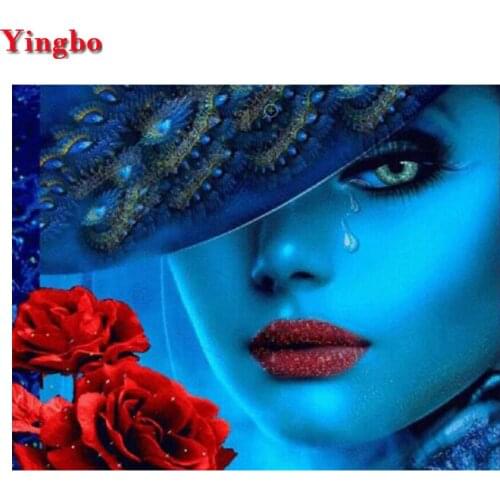 DIY Diamond Painting rose Blue hat woman Full Square&Round 5D Diamond Embroidery Rhinestones Diamond Mosaic Home Decoration