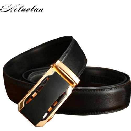Aoluolan Men Belt Male Genuine Leather Strap Top Quality Belts For Men Automatic Buckle black brown Belts