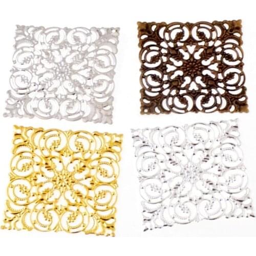 Free shipping Retail 10Pcs Filigree Square Wraps Connectors Jewelry Findings Connectors 51x51mm
