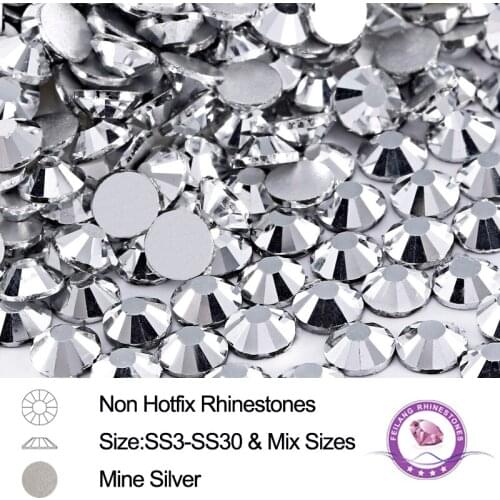 Mine Silver Glitter Non Hotfix Rhinestones Nail Art Losse Strass All Size 288-1440pcs DIY Design Decorations