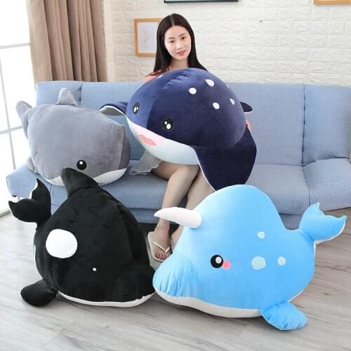 35~100cm Giant Narwhal Stuffed toy Plush Mobula Shark Sea Animal toys Pillow birthday gift for boy