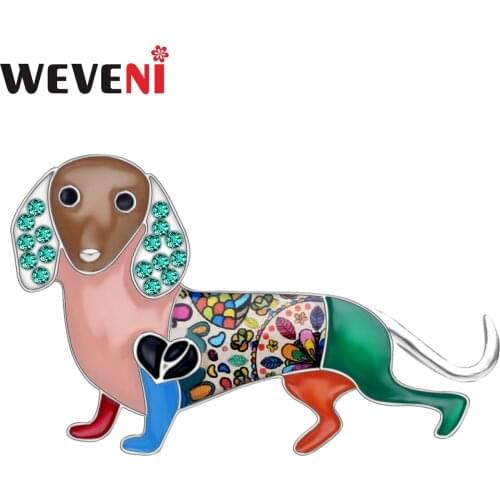 WEVENI Enamel Alloy Rhinestone Dachshund Dog Brooches Fashion Animal Pets Jewelry Pin For Women Girls Gift Scarf Decorations New