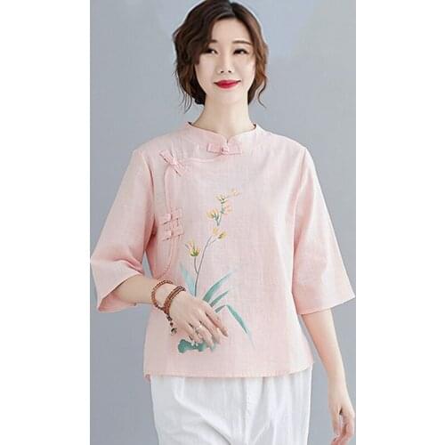 Autumn with new product literature and art restoring ancient ways button printed cotton and linen collar