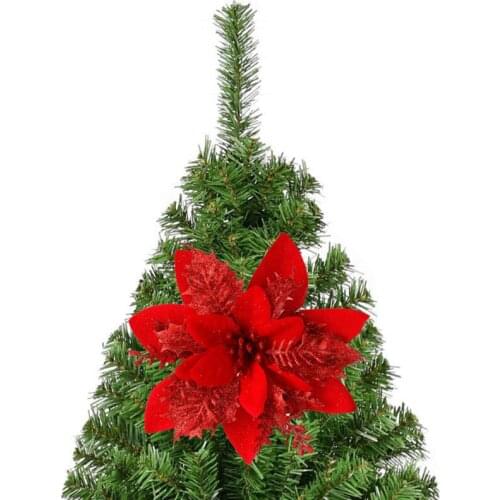 10pcs Artificial Christmas Flowers Glitter Fake Flowers Merry Christmas Tree Decoration Home DIY Xmas Gift Ornament Navidad