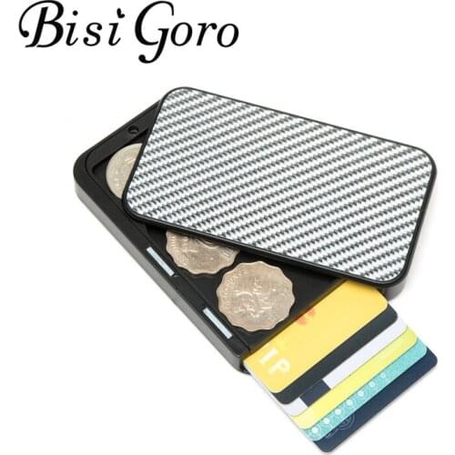 BISI GORO Carbon Fiber Protector Credit Card Holder RFID Blocked Single Box Thin Wallet Men Slim Card Case tarjetero hombre Coin