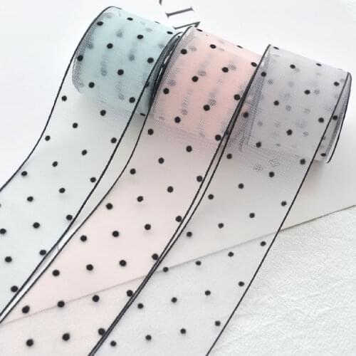 1 Yards Multi Colors Option 25mm/38mm Width Dot Printed Organza Lace Ribbon DIY Craft for Packing Bow Garment Sewing Accessory