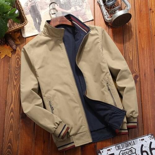 Men Spring Autumn Outerwear Mandarin Sportswear Quality Double Side Bomber Solid Casual Jacket for Male Coats