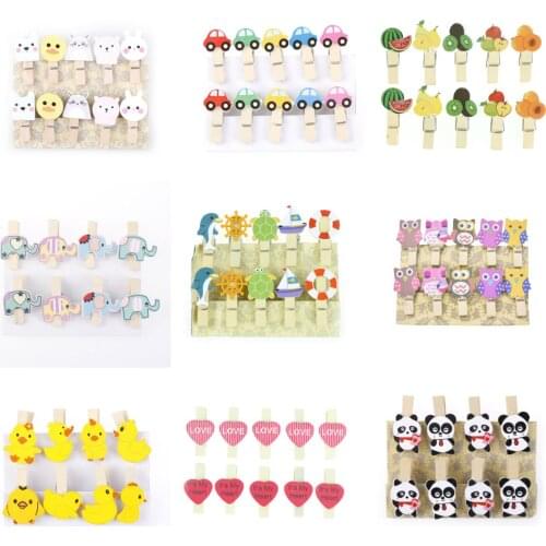 Mini Natural Wooden Photo Clips Christmas Snowman Duck Heart Owl Shaped Clips Clothespin Craft Decoration Clips Pegs