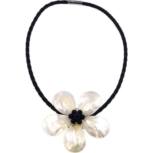 Fashion Shell jewelry white Sea shells white pearls flower necklace 20"