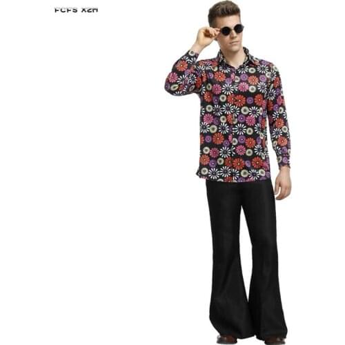 Floral Print Men Halloween Latino Hip hop costumes Retro Disco hippie Cosplay Carnival Purim parade Nightclub Bar party dress